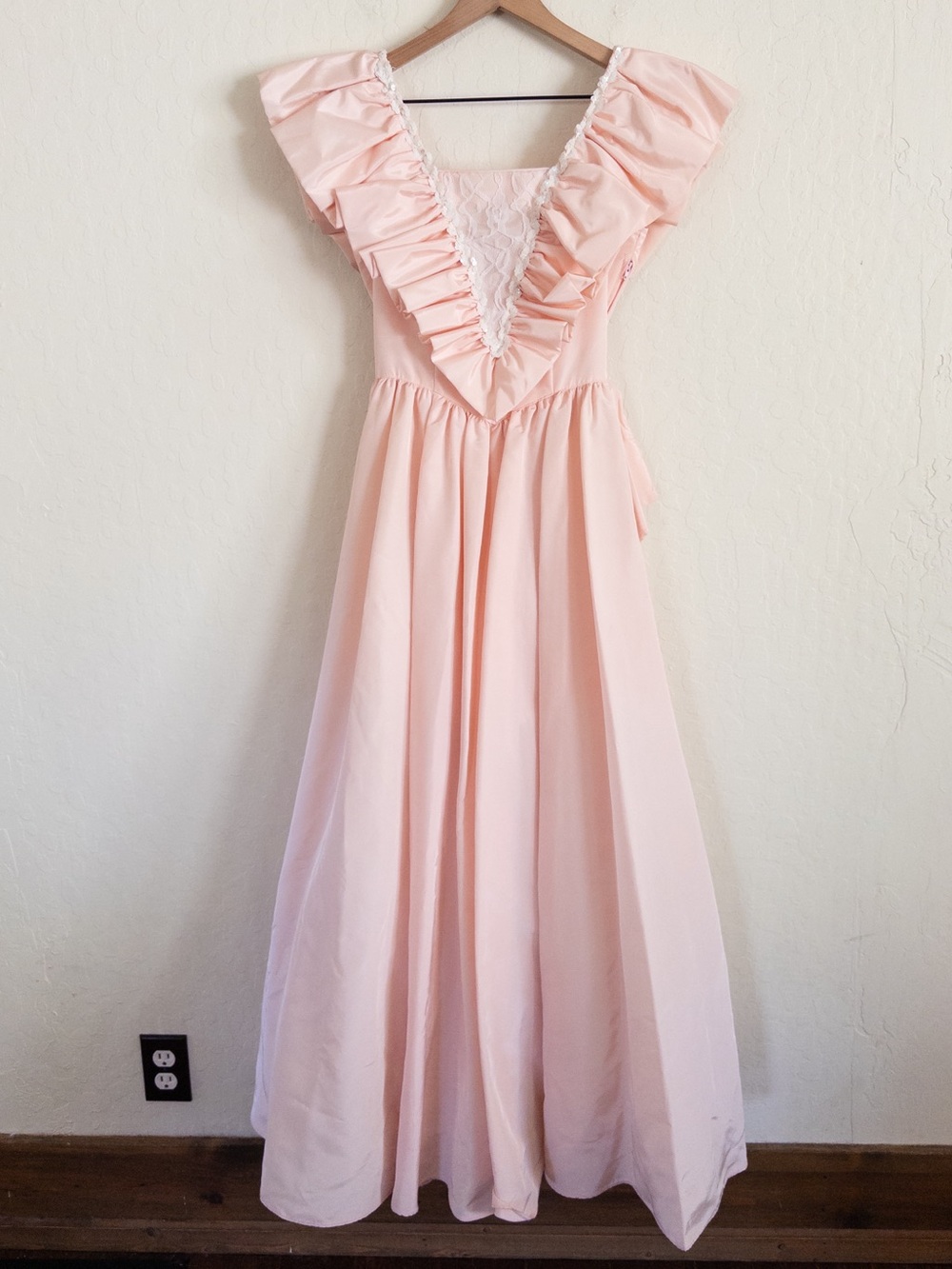 Vintage Gunne Sax Jessica McClintock Ruffle Bow Lacc Maxi Prom Dress 3 Pink 80s